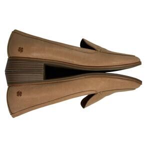 Lucky Brand Camel Brown Leather Stacked Wood Heel Slip On Loafer Shoes Size 9.5